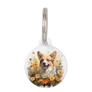 Médaillon Pour Animaux J'Aime Mon Corgi Floral Chien Portrait