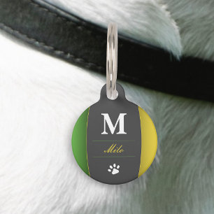 Médaillon Pour Animaux Jamaïque Couleurs Vert Or Caraïbes Nom Monogramme