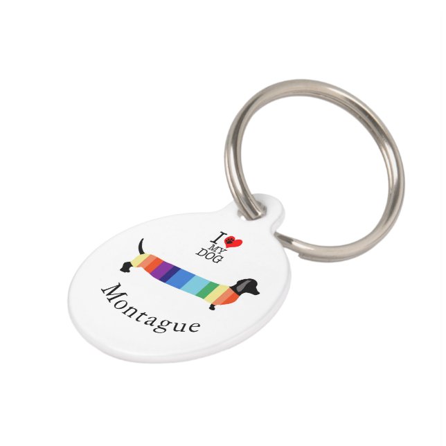 Médaillon Pour Animaux Joli arc-en-ciel Dachshund Monogramme J'aime mon c (Côté )