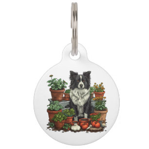 Médaillon Pour Animaux Joli Border Collie en jardinage
