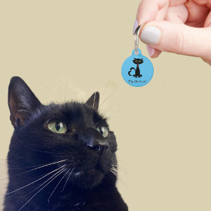 Médaillon Pour Animaux Joli Chat Noir Kitty Nom Adresse Bleu Étiquette D'