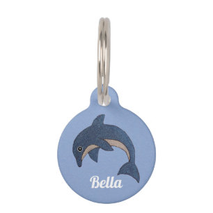 Médaillon Pour Animaux Joli Jumping Glittery Dolphin Bleu foncé et blanc