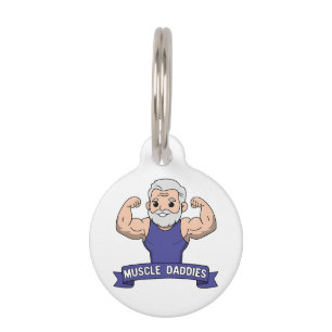 Médaillon Pour Animaux Joli Kawaii Papa Musclé Barbu et Bodybuilder