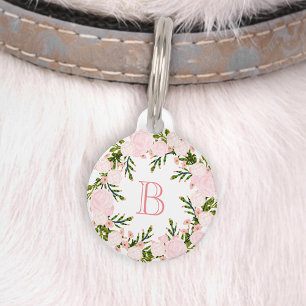 Médaillon Pour Animaux Joli Monogramme de couronne de fleurs rose