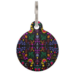 Médaillon Pour Animaux Joli motif floral coloré 