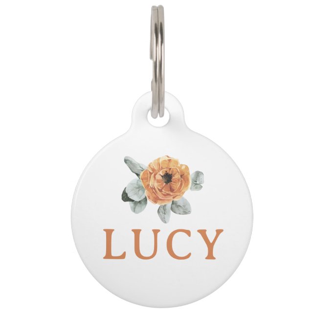 Médaillon Pour Animaux Joli nom personnalisé Boho Terracotta Floral Végét (Devant)