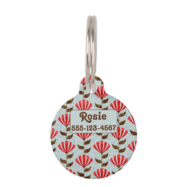 Médaillon Pour Animaux Joli Poppies rouges rétro sur la texture des Faux  (Devant)