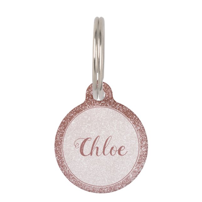 Médaillon Pour Animaux Joli rose Rose or Parties scintillant Monogramme (Devant)