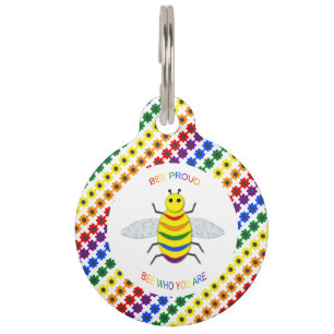 Médaillon Pour Animaux Jolie LGBT Fière Abeille arc-en-ciel et fleurs