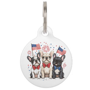 Médaillon Pour Animaux Joyeux 14 juillet Bouledogues Français