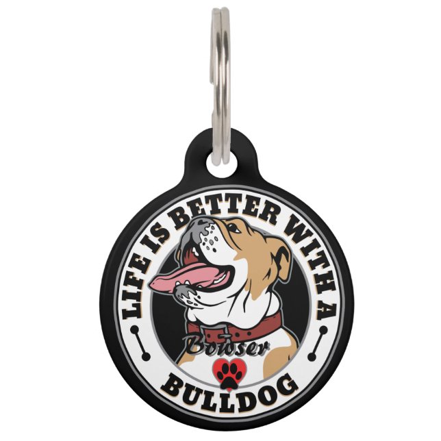 Médaillon Pour Animaux La Vie Personnalisée De Bulldog Est Meilleure Avec (Devant)