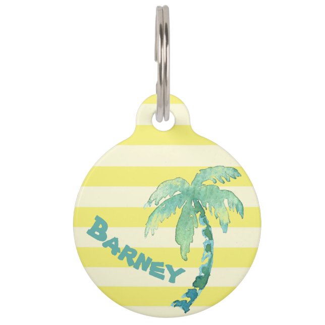 Médaillon Pour Animaux Le jaune de palmier d'aquarelle barre l'été (Devant)