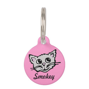 Médaillon Pour Animaux Le nom gris rose graphique de chat et les détails