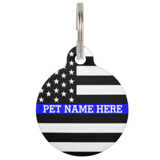 Médaillon Pour Animaux Ligne bleue mince - Drapeau américain personnalisé