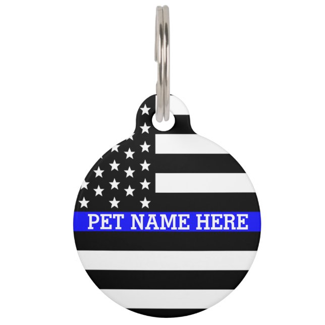 Médaillon Pour Animaux Ligne bleue mince - Drapeau américain personnalisé (Devant)