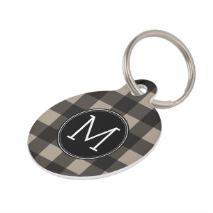 Médaillon Pour Animaux Lin rustique Bison noir Plaid en vichy Monogramme
