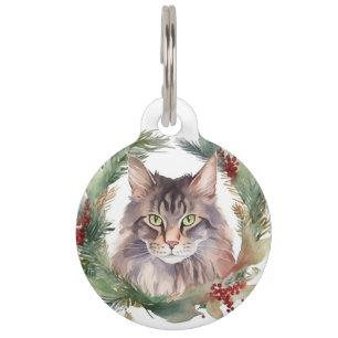 Médaillon Pour Animaux Maine Coon Chat Noël Wreath Festive Kitten
