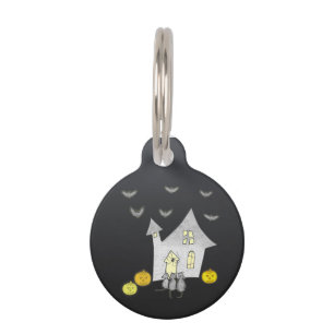 Médaillon Pour Animaux Maison d'Halloween, chats noirs, chauves-souris, c