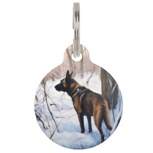 Médaillon Pour Animaux Malinois Belge Qu'il neige Noël