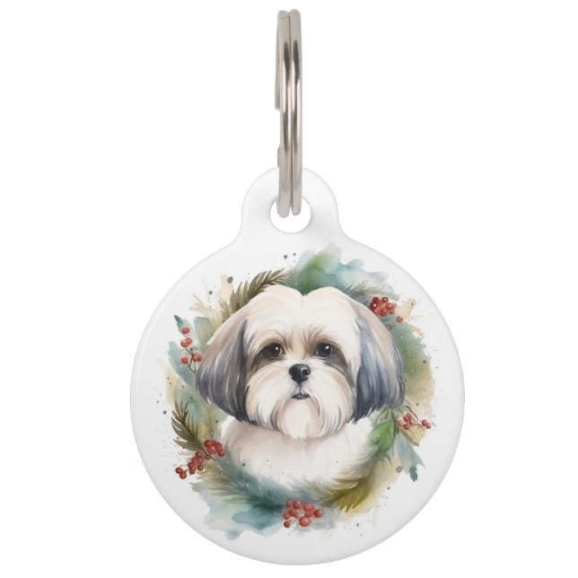 Médaillon Pour Animaux Malti Tzu Christmas Wreath Festive Pup (Devant)