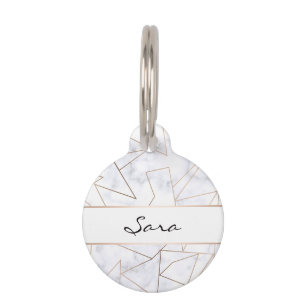Médaillon Pour Animaux marbre blanc géométrique rose moderne et élégant