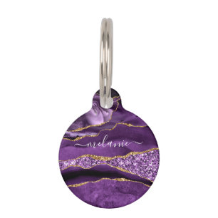 Médaillon Pour Animaux Marbre de Parties scintillant d'or violet Nom pers
