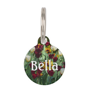 Médaillon Pour Animaux Maroon et Tulipes Jaunes Florales colorées