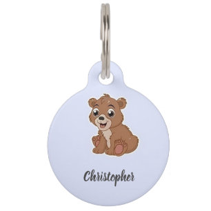 Médaillon Pour Animaux Mignon ours brun bleu