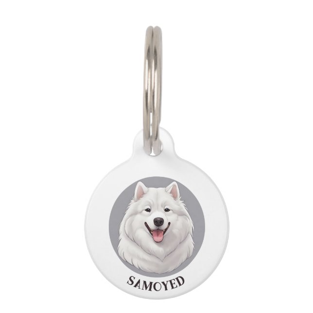 Médaillon Pour Animaux Mignonne Souriant Samoyed Chien (Devant)