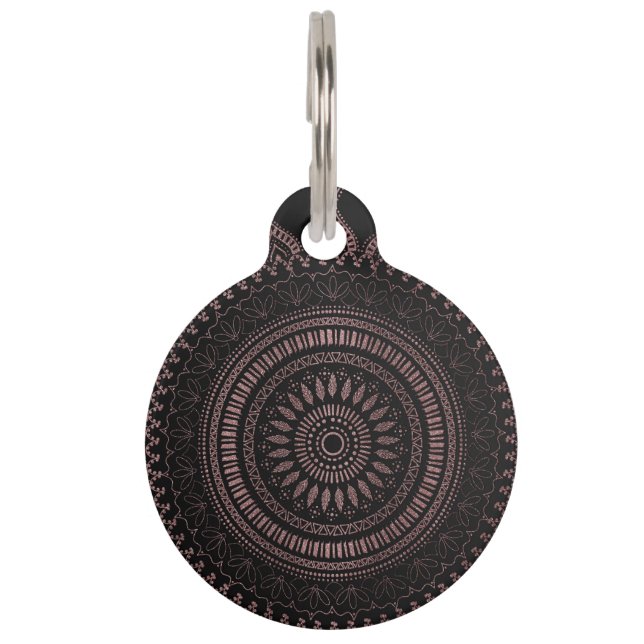 Médaillon Pour Animaux Modèle de mandala en or rose tribal moderne (Devant)