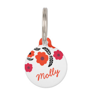 Médaillon Pour Animaux Moderne Fleurs Orange et Rouge Personnalisées