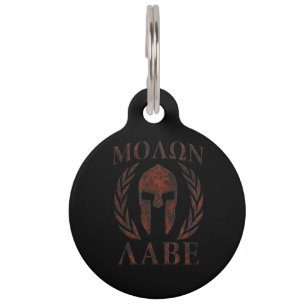 Médaillon Pour Animaux Molon Labe Laurels, guerrier Masque de fer