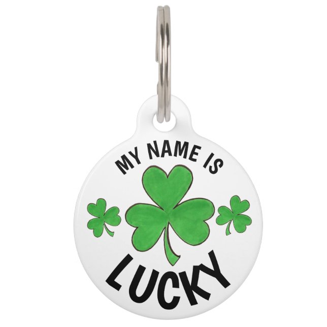 Médaillon Pour Animaux Mon nom est Lucky Personalized Green Shamrock (Devant)
