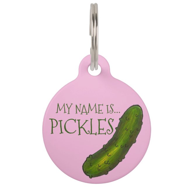Médaillon Pour Animaux Mon nom est Pickles Green Kosher Dill Pickle Pink (Devant)