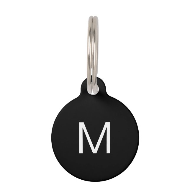 Médaillon Pour Animaux Monogram black white dog Nom personnalisé (Devant)