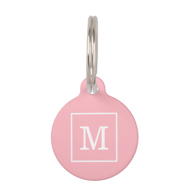 Médaillon Pour Animaux Monograme de Pink White Framed Initial (Devant)