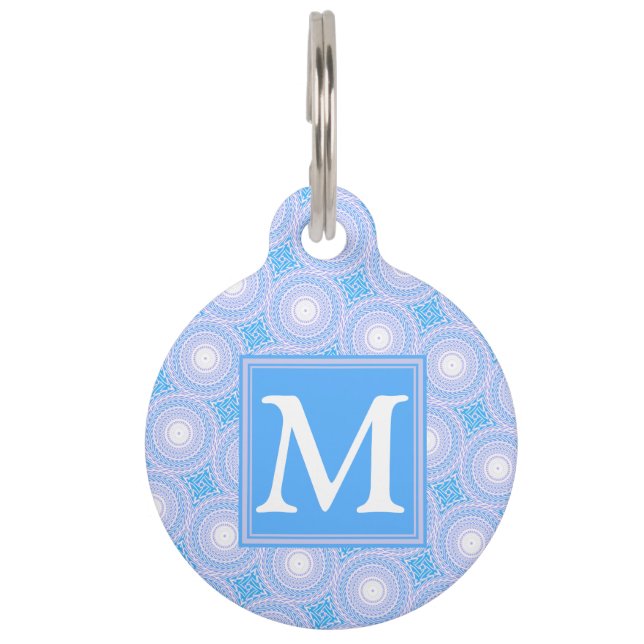 Médaillon Pour Animaux Monogramme Cercles bleu électrique motif (Devant)