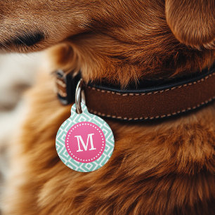 Médaillon Pour Animaux Monogramme de diamants d'eau et d'ikat rose