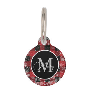 Médaillon Pour Animaux Monogramme de flocons de neige plaqués de bison ro
