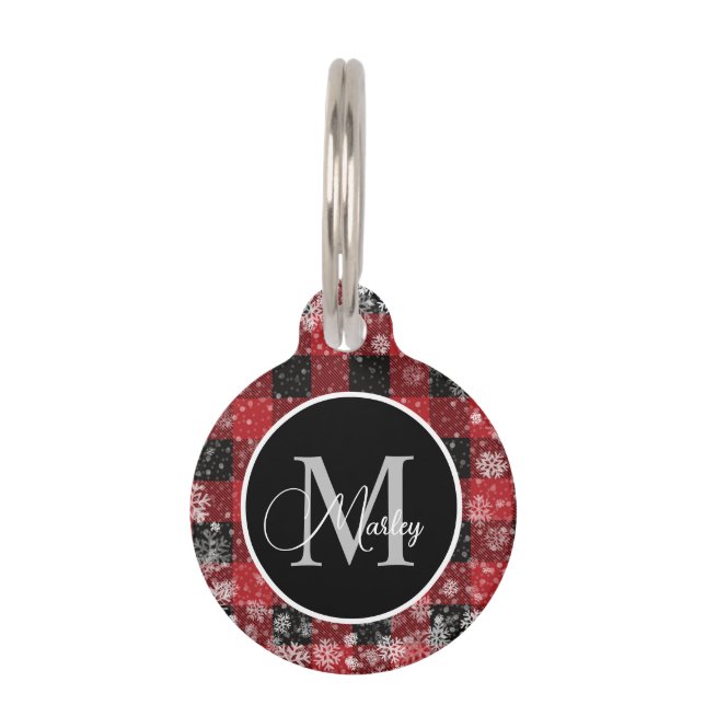 Médaillon Pour Animaux Monogramme de flocons de neige plaqués de bison ro (Devant)