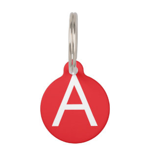 Médaillon Pour Animaux Monogramme de lettre initiale rouge blanc simple m