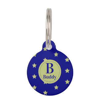 Médaillon Pour Animaux Monogramme élégant à motif étoile or et bleu