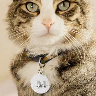 Médaillon Pour Animaux Monogramme Elegant Blanc noir personnel