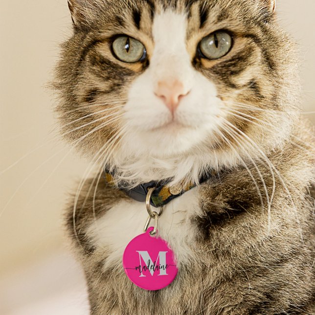 Médaillon Pour Animaux Monogramme élégant rose noir personnel (Créateur téléchargé)