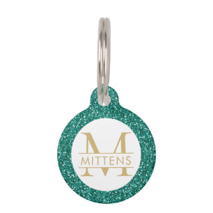 Médaillon Pour Animaux Monogramme émeraude vert et Parties scintillant o