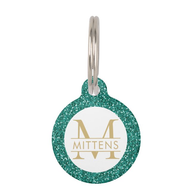Médaillon Pour Animaux Monogramme émeraude vert et Parties scintillant or (Devant)