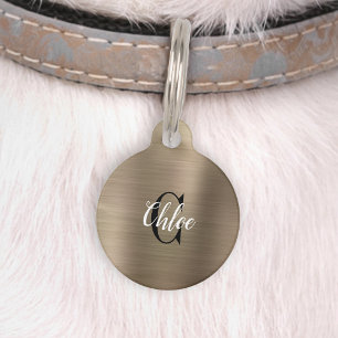 Médaillon Pour Animaux Monogramme en métal brossé de luxe