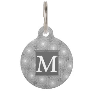 Médaillon Pour Animaux Monogramme gris cercles motif