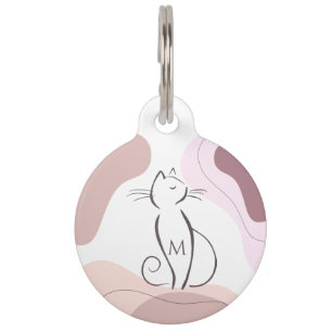 Médaillon Pour Animaux Monogramme minimaliste de chats noirs Boho en form