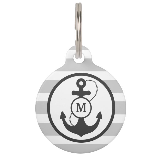 Médaillon Pour Animaux Monogramme nautique gris (Devant)
